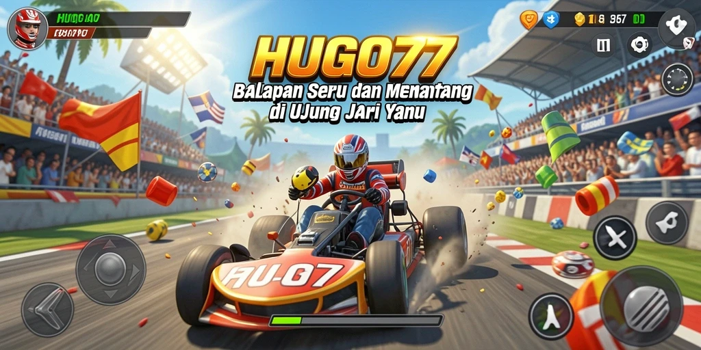 Tampilan gameplay HUGO77 dengan aksi balapan yang seru.