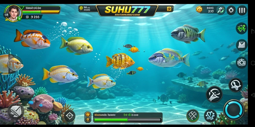 Tampilan gameplay Tembak Ikan yang menarik dan penuh warna.
